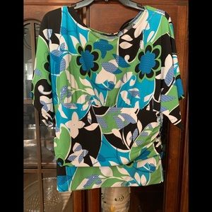 Aqua Multicolored Short Sleeve Top/Blouse Large